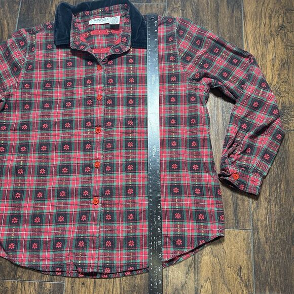 Vintage Cabin Creek Red Plaid ButtonUp Poinsettia Christmas Shirt Women L Petite - Picture 4 of 9